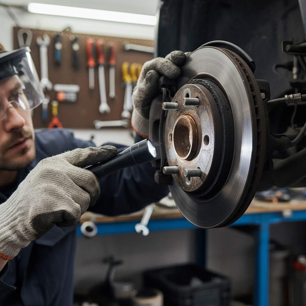 Brake system inspection close-up
