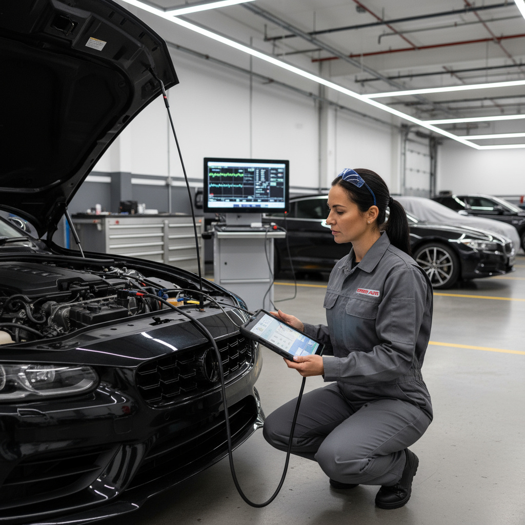 Technician performing diagnostic checks